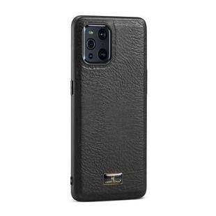 For OPPO Find X3 Fierre Shann Leather Texture Phone Back Cover Case(Cowhide Black)