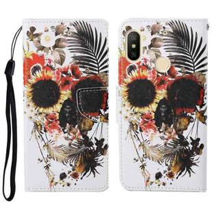 For Xiaomi Redmi Note 6 Pro Colored Drawing Pattern Horizontal Flip Leather Case with Holder & Card Slots & Wallet & Lanyard(Flower Skull)