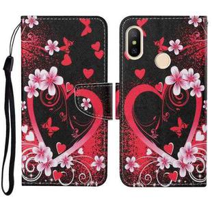 For Xiaomi Redmi Note 6 Pro Colored Drawing Pattern Horizontal Flip Leather Case with Holder & Card Slots & Wallet & Lanyard(Red Heart)