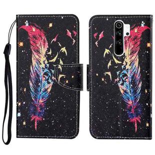 For Xiaomi Redmi Note 8 Pro Colored Drawing Pattern Horizontal Flip Leather Case with Holder & Card Slots & Wallet & Lanyard(Feather)