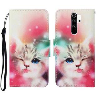 For Xiaomi Redmi Note 8 Pro Colored Drawing Pattern Horizontal Flip Leather Case with Holder & Card Slots & Wallet & Lanyard(Squint Cat)