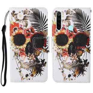 For Xiaomi Redmi Note 8T Colored Drawing Pattern Horizontal Flip Leather Case with Holder & Card Slots & Wallet & Lanyard(Flower Skull)