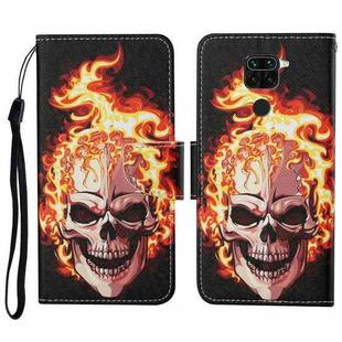 For Xiaomi Redmi Note 9 Colored Drawing Pattern Horizontal Flip Leather Case with Holder & Card Slots & Wallet & Lanyard(Flame Skull)