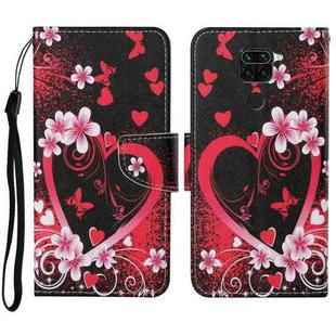 For Xiaomi Redmi Note 9 Colored Drawing Pattern Horizontal Flip Leather Case with Holder & Card Slots & Wallet & Lanyard(Red Heart)