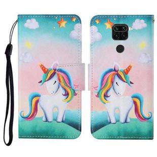 For Xiaomi Redmi Note 9 Colored Drawing Pattern Horizontal Flip Leather Case with Holder & Card Slots & Wallet & Lanyard(Rainbow Unicorn)