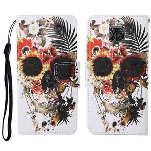 For Xiaomi Redmi Note 9 Pro Colored Drawing Pattern Horizontal Flip Leather Case with Holder & Card Slots & Wallet & Lanyard(Flower Skull)