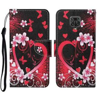 For Xiaomi Redmi Note 9 Pro Colored Drawing Pattern Horizontal Flip Leather Case with Holder & Card Slots & Wallet & Lanyard(Red Heart)