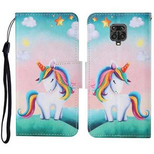 For Xiaomi Redmi Note 9 Pro Colored Drawing Pattern Horizontal Flip Leather Case with Holder & Card Slots & Wallet & Lanyard(Rainbow Unicorn)