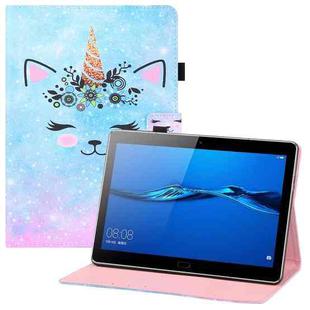 For Huawei MediaPad M3 Lite 10 Colored Drawing Horizontal Flip PU Leather Case with Holder & Card Slots & Wallet & Sleep / Wake-up Function(Smiley Cat)