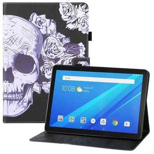 For Lenovo Tab 4 10 Plus Colored Drawing Horizontal Flip PU Leather Case with Holder & Card Slots & Wallet & Sleep / Wake-up Function(Flower Skull)
