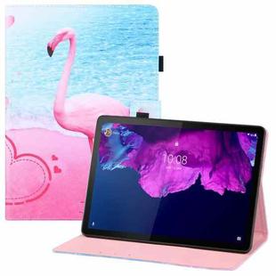 For Lenovo Tab P11 (Tab-J606F) Colored Drawing Horizontal Flip PU Leather Case with Holder & Card Slots & Wallet & Sleep / Wake-up Function(Flamingo)