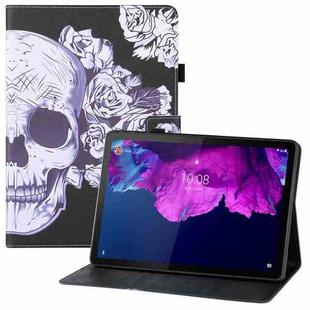 For Lenovo Tab P11 (Tab-J606F) Colored Drawing Horizontal Flip PU Leather Case with Holder & Card Slots & Wallet & Sleep / Wake-up Function(Flower Skull)