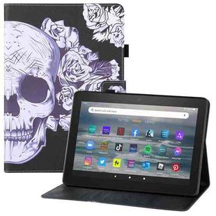 For Amazon Kindle Fire HD7 Colored Drawing Horizontal Flip PU Leather Case with Holder & Card Slots & Wallet & Sleep / Wake-up Function(Flower Skull)