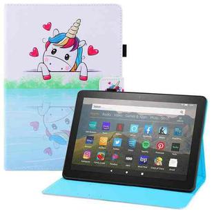 For Amazon Kindle Fire HD8 Colored Drawing Horizontal Flip PU Leather Case with Holder & Card Slots & Wallet & Sleep / Wake-up Function(Loving Unicorn)