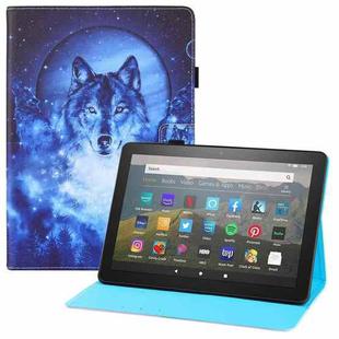 For Amazon Kindle Fire HD8 Colored Drawing Horizontal Flip PU Leather Case with Holder & Card Slots & Wallet & Sleep / Wake-up Function(Moon Wolf)