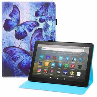 For Amazon Kindle Fire HD8 Colored Drawing Horizontal Flip PU Leather Case with Holder & Card Slots & Wallet & Sleep / Wake-up Function(Blue Butterflies)
