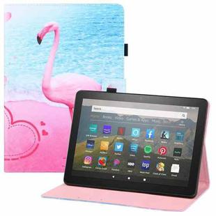 For Amazon Kindle Fire HD8 Colored Drawing Horizontal Flip PU Leather Case with Holder & Card Slots & Wallet & Sleep / Wake-up Function(Flamingo)