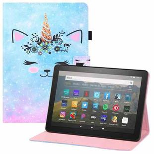 For Amazon Kindle Fire HD8 Colored Drawing Horizontal Flip PU Leather Case with Holder & Card Slots & Wallet & Sleep / Wake-up Function(Smiley Cat)