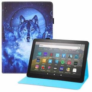 For Amazon Kindle Fire HD8 (2020) Colored Drawing Horizontal Flip PU Leather Case with Holder & Card Slots & Wallet & Sleep / Wake-up Function(Moon Wolf)