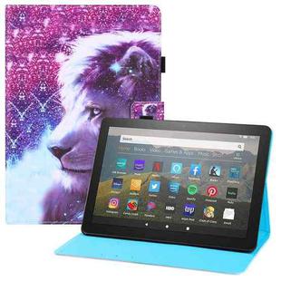 For Amazon Kindle Fire HD8 (2020) Colored Drawing Horizontal Flip PU Leather Case with Holder & Card Slots & Wallet & Sleep / Wake-up Function(Lion)
