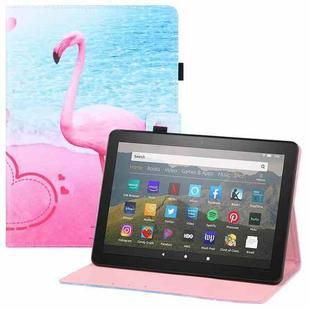 For Amazon Kindle Fire HD8 (2020) Colored Drawing Horizontal Flip PU Leather Case with Holder & Card Slots & Wallet & Sleep / Wake-up Function(Flamingo)