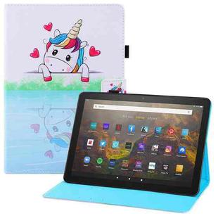 For Amazon Kindle Fire HD10 Colored Drawing Horizontal Flip PU Leather Case with Holder & Card Slots & Wallet & Sleep / Wake-up Function(Loving Unicorn)