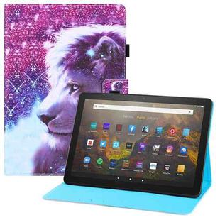 For Amazon Kindle Fire HD10 Colored Drawing Horizontal Flip PU Leather Case with Holder & Card Slots & Wallet & Sleep / Wake-up Function(Lion)