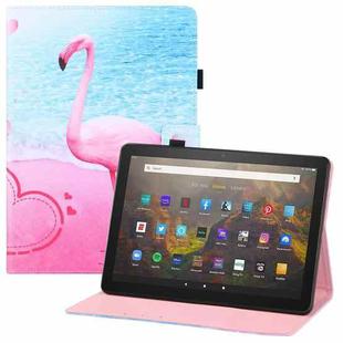 For Amazon Kindle Fire HD10 Colored Drawing Horizontal Flip PU Leather Case with Holder & Card Slots & Wallet & Sleep / Wake-up Function(Flamingo)