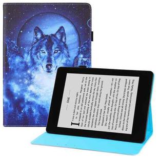 For Amazon Kindle Paperwhite (2019) Colored Drawing Horizontal Flip PU Leather Case with Holder & Card Slots & Wallet & Sleep / Wake-up Function(Moon Wolf)