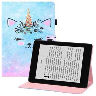 For Amazon Kindle Paperwhite (2019) Colored Drawing Horizontal Flip PU Leather Case with Holder & Card Slots & Wallet & Sleep / Wake-up Function(Smiley Cat)