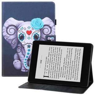 For Amazon Kindle Paperwhite (2019) Colored Drawing Horizontal Flip PU Leather Case with Holder & Card Slots & Wallet & Sleep / Wake-up Function(Mask Elephant)