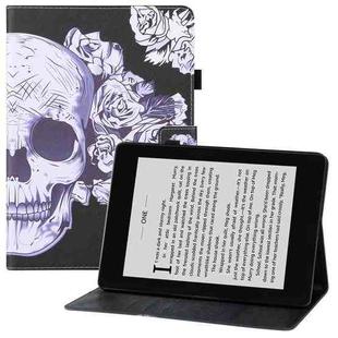 For Amazon Kindle Paperwhite 4 / 3 / 2 / 1 Colored Drawing Horizontal Flip PU Leather Case with Holder & Card Slots & Wallet & Sleep / Wake-up Function(Flower Skull)