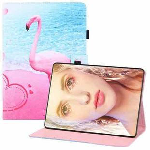 For Samsung Galaxy Tab A7 (2020) T500 Colored Drawing Horizontal Flip PU Leather Case with Holder & Card Slots & Wallet & Sleep / Wake-up Function(Flamingo)