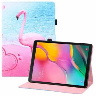 For Samsung Galaxy Tab A 10.1 (2019) T510 Colored Drawing Horizontal Flip PU Leather Case with Holder & Card Slots & Wallet & Sleep / Wake-up Function(Flamingo)