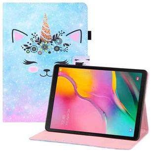 For Samsung Galaxy Tab A 10.1 (2019) T510 Colored Drawing Horizontal Flip PU Leather Case with Holder & Card Slots & Wallet & Sleep / Wake-up Function(Smiley Cat)