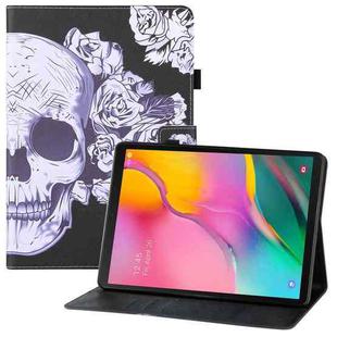For Samsung Galaxy Tab A 10.1 (2019) T510 Colored Drawing Horizontal Flip PU Leather Case with Holder & Card Slots & Wallet & Sleep / Wake-up Function(Flower Skull)