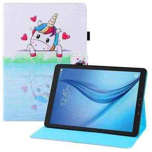 For Samsung Galaxy Tab E 9.6 T560 Colored Drawing Horizontal Flip PU Leather Case with Holder & Card Slots & Wallet & Sleep / Wake-up Function(Loving Unicorn)