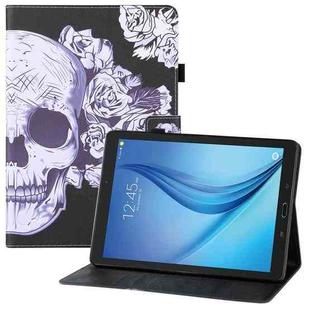 For Samsung Galaxy Tab E 9.6 T560 Colored Drawing Horizontal Flip PU Leather Case with Holder & Card Slots & Wallet & Sleep / Wake-up Function(Flower Skull)