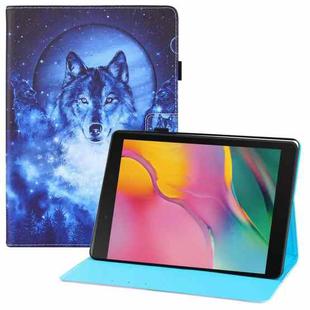 For Samsung Galaxy Tab A 10.5 T590 T595 Colored Drawing Horizontal Flip PU Leather Case with Holder & Card Slots & Wallet & Sleep / Wake-up Function(Moon Wolf)