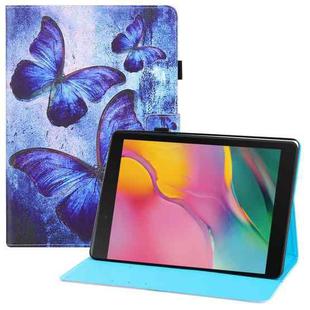 For Samsung Galaxy Tab A 10.5 T590 T595 Colored Drawing Horizontal Flip PU Leather Case with Holder & Card Slots & Wallet & Sleep / Wake-up Function(Blue Butterflies)