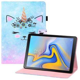 For Samsung Galaxy Tab A 10.5 T590 T595 Colored Drawing Horizontal Flip PU Leather Case with Holder & Card Slots & Wallet & Sleep / Wake-up Function(Smiley Cat)