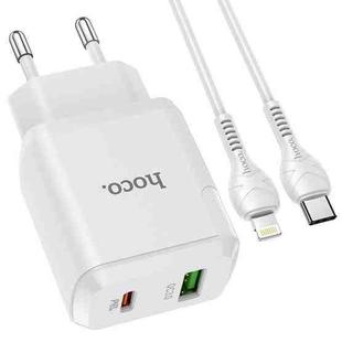 hoco N5 Favor Dual Ports PD 20W USB-C / Type-C + QC 3.0 USB Travel Charger with USB-C / Type-C to 8 Pin Data Cable, EU Plug(White)