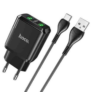 hoco N6 Charmer Dual Ports QC 3.0 USB Fast Charging Charger with USB to USB-C / Type-C Data Cable, EU Plug(Black)