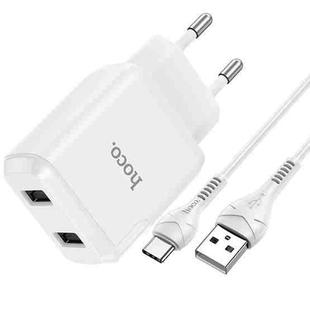 hoco N7 Speedy Dual Ports USB Charger with USB to USB-C / Type-C Data Cable, EU Plug(White)