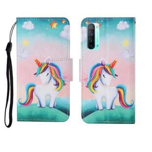 For OPPO Reno3 Painted Pattern Horizontal Flip Leathe Case(Rainbow Unicorn)