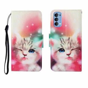 For OPPO Reno4 Painted Pattern Horizontal Flip Leathe Case(Cat)