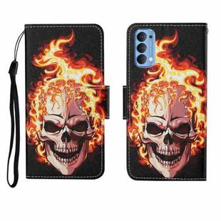 For OPPO Reno4 Painted Pattern Horizontal Flip Leathe Case(Flame Skull)