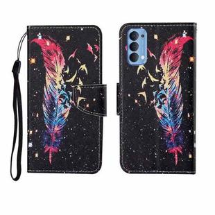 For OPPO Reno4 Painted Pattern Horizontal Flip Leathe Case(Feather)