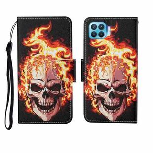 For OPPO F17 Pro Painted Pattern Horizontal Flip Leathe Case(Flame Skull)