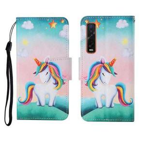 For OPPO Find X2 Pro Painted Pattern Horizontal Flip Leathe Case(Rainbow Unicorn)